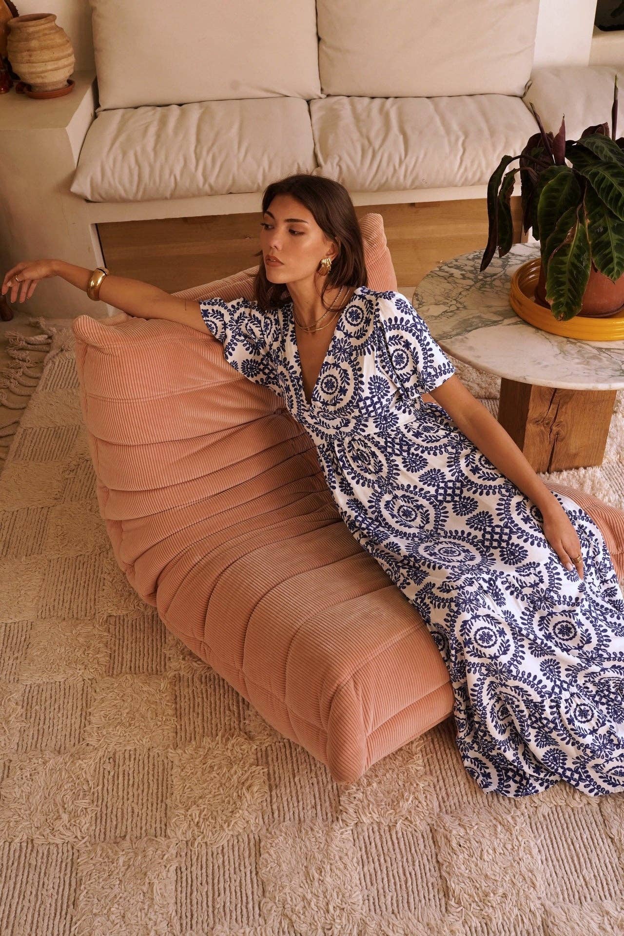 Rhéa dress: White - Blue