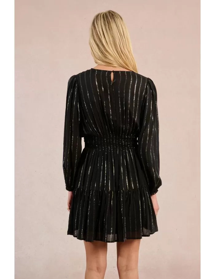 Black dress with gold shimmer stripe
