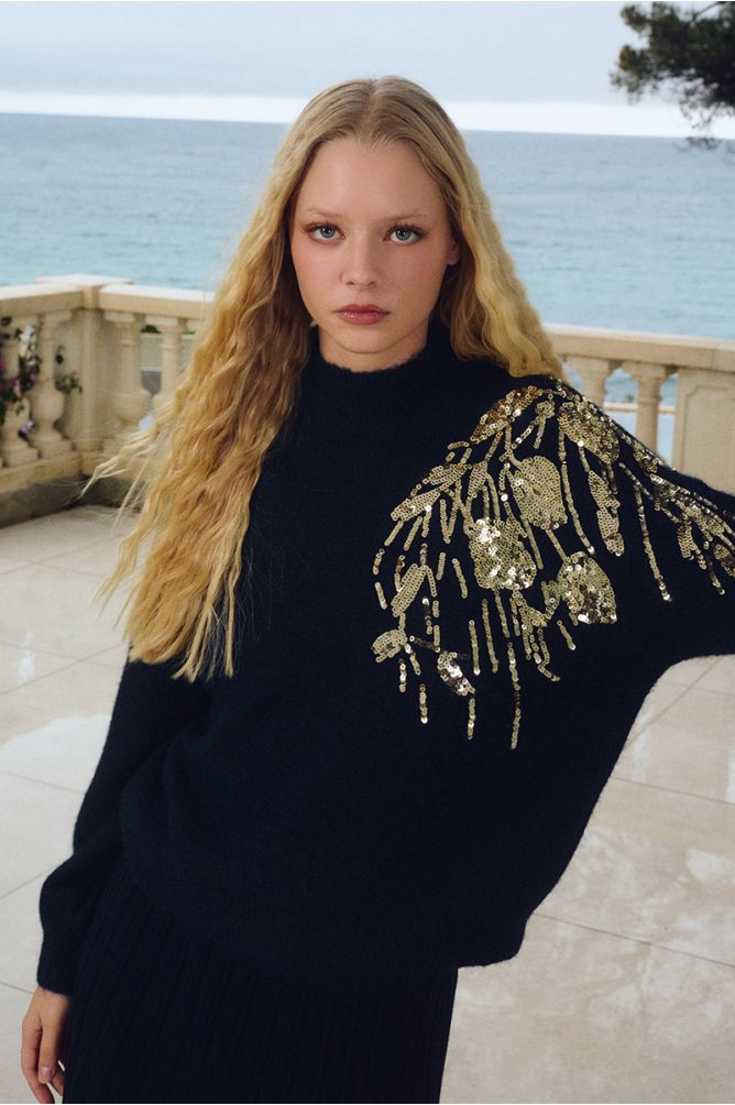 Navy sweater with embellishment