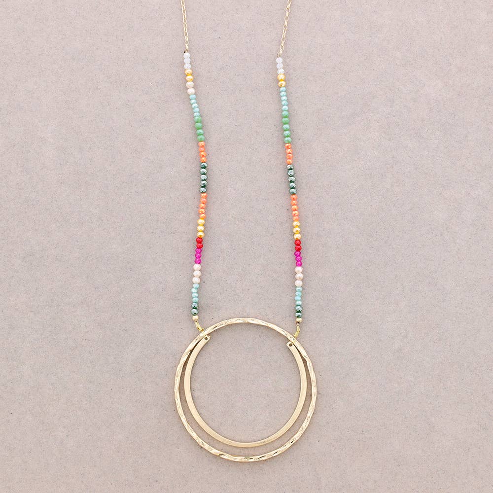 Long Faceted Crystal Necklace with Circle Metal Pendant: Combined