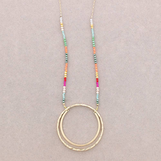 Long Faceted Crystal Necklace with Circle Metal Pendant: Combined