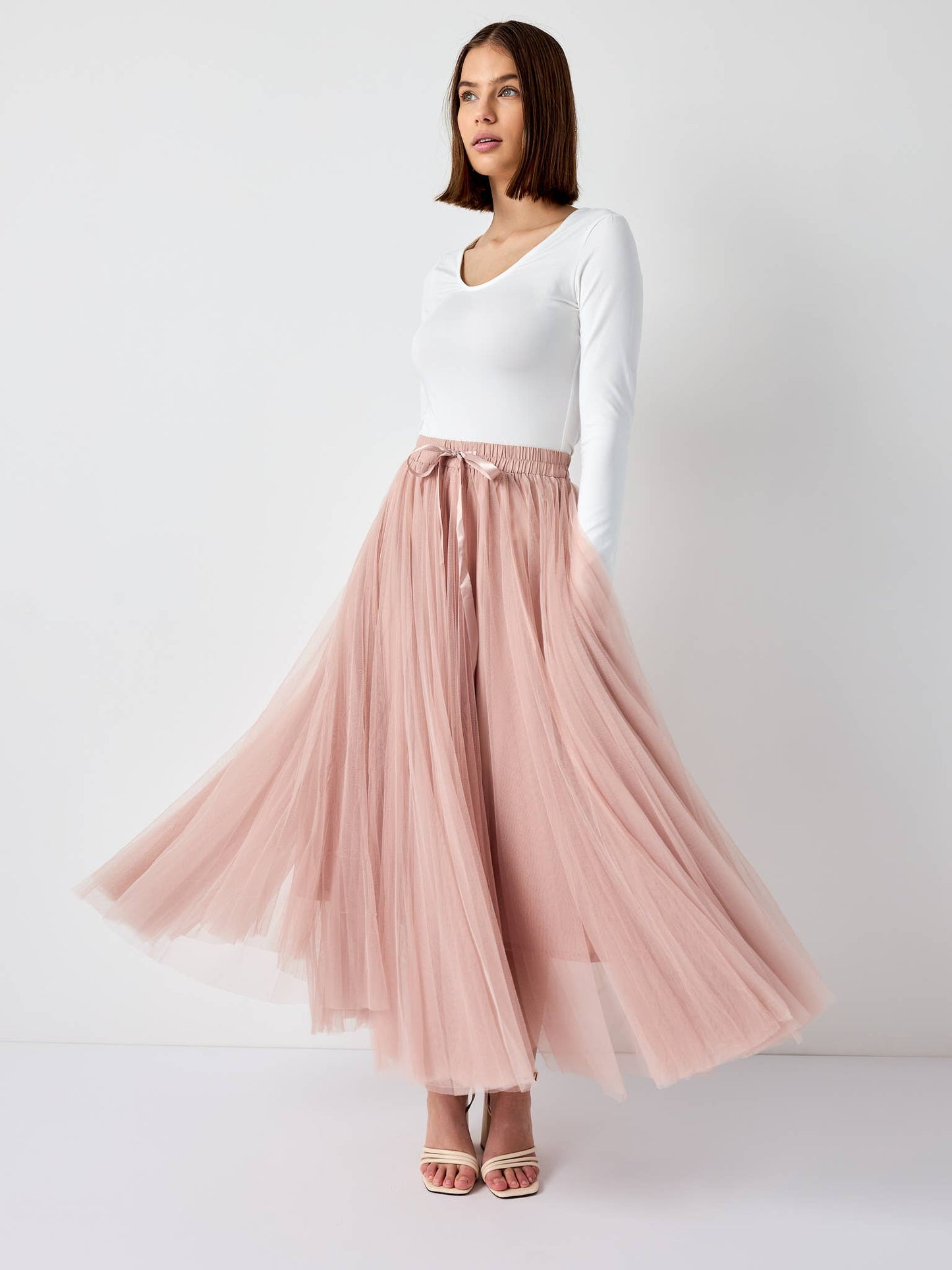 Aria long tulle skirt old rose