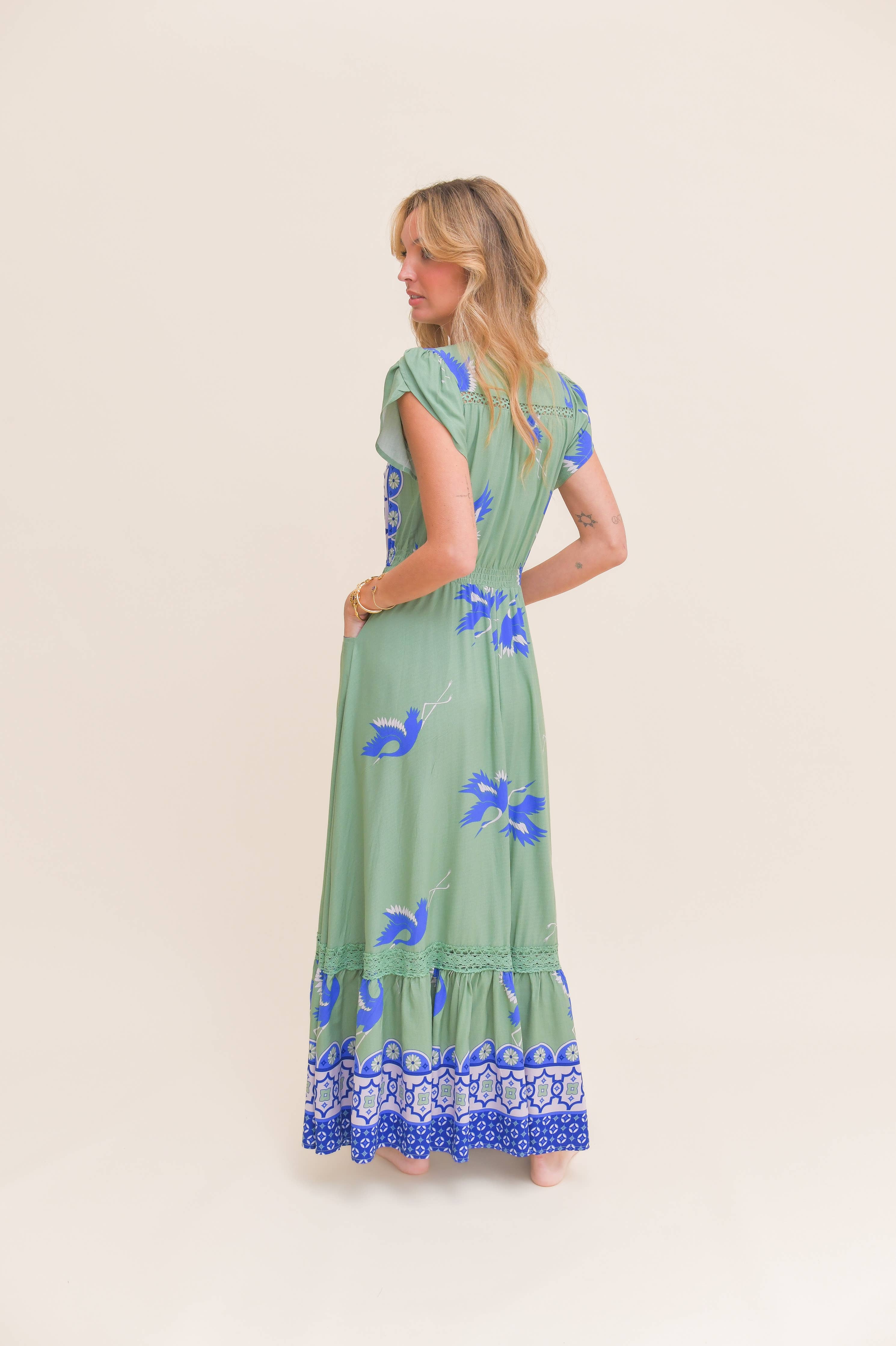 blue bird print dress The Penny Navy Bird Print Dress in Blue Bird Floral