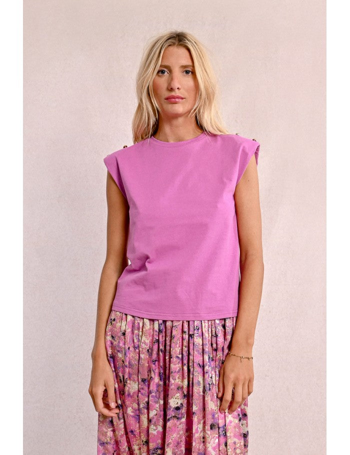 Pink t shirt with padded shoulders