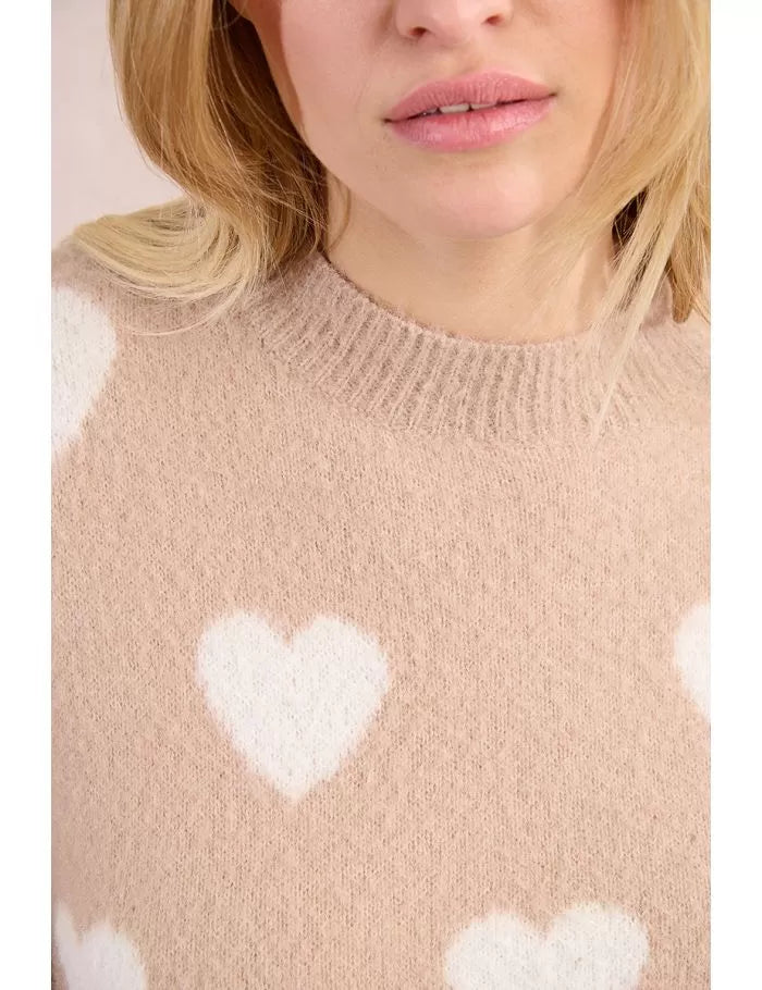 Beige and white hear sweater
