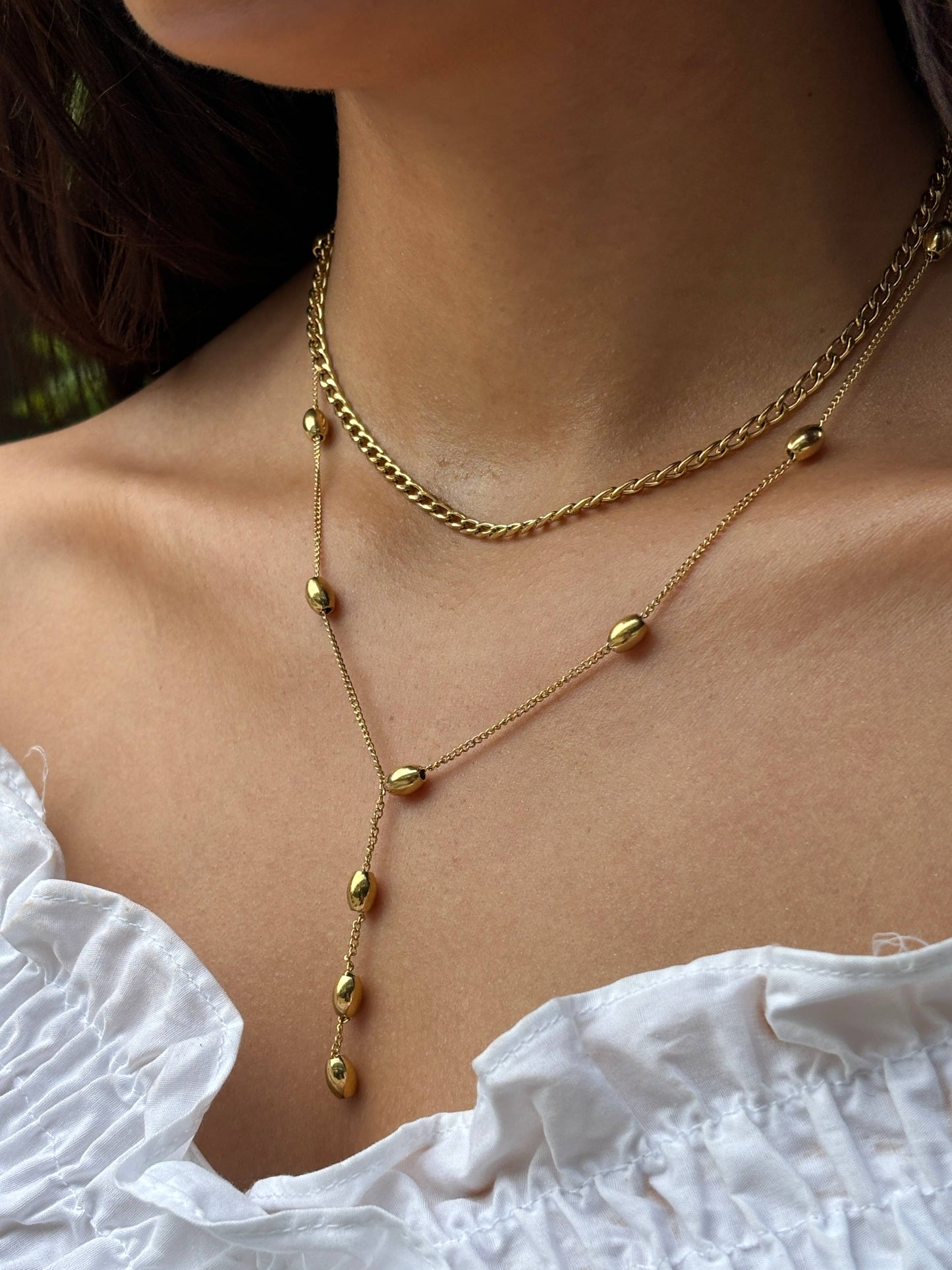 Stainless steel double Y necklace: Gold