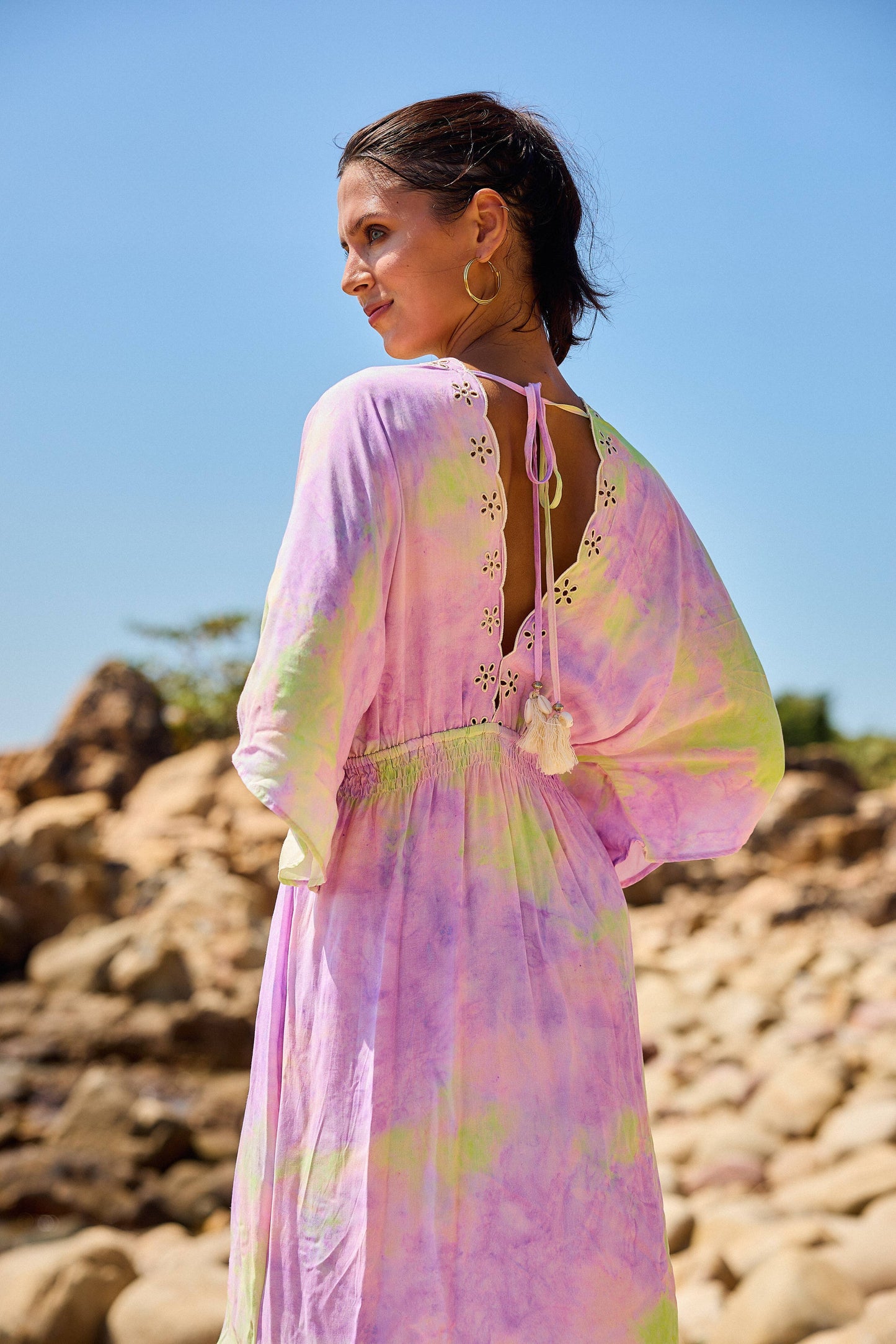 Maxi long dress with floral embroidery