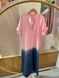 Short-sleeved cotton dress rose and navy