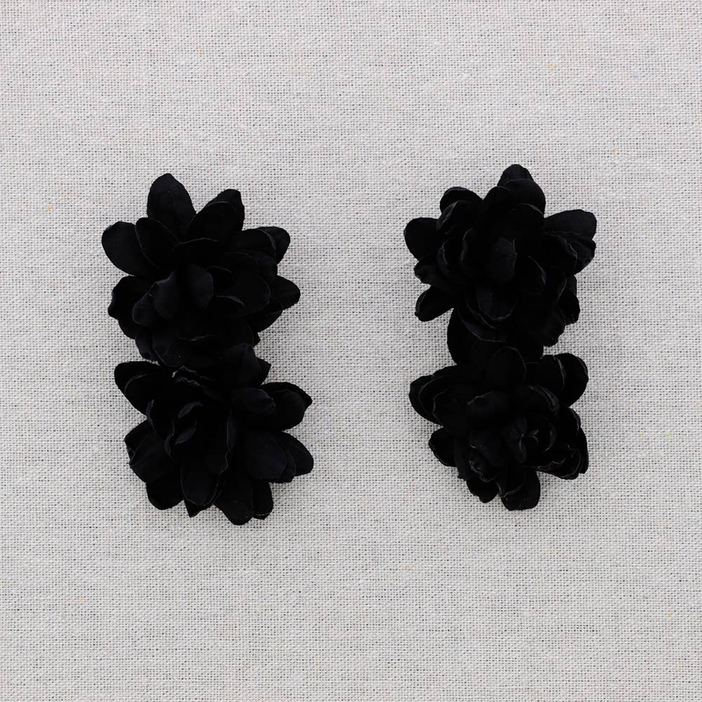Double Steel Flower Fabric Earrings: Black