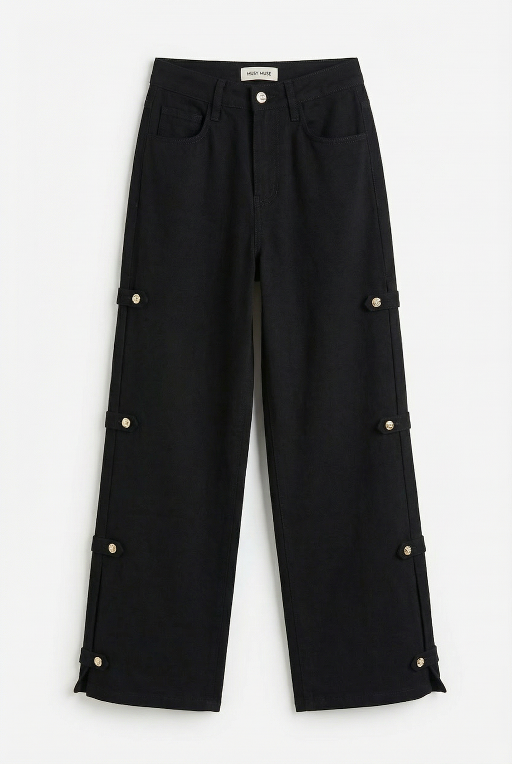 Black jeans with military detail
