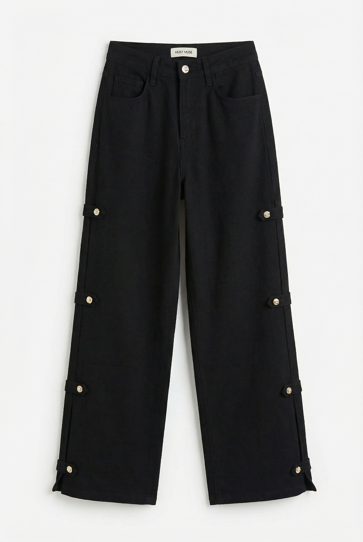 Black jeans with military detail