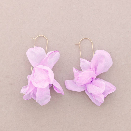 Rectangular Fabric Flower Hoop Earrings: Mulberry
