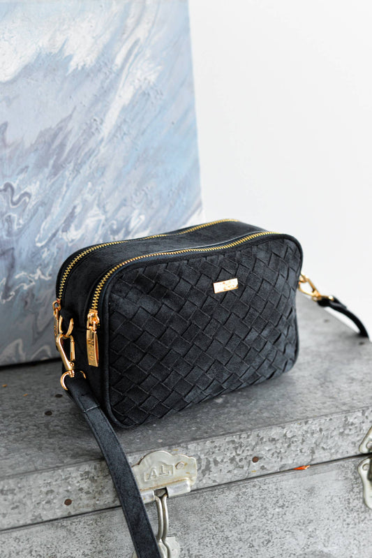 Blue Braided Suede Crossbody Bag