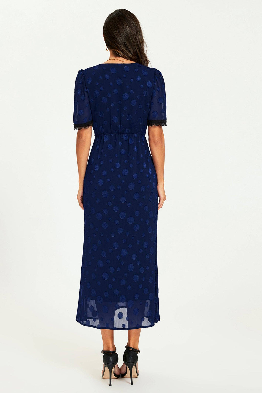 Dress with Polka Dot Jacquard in Navy