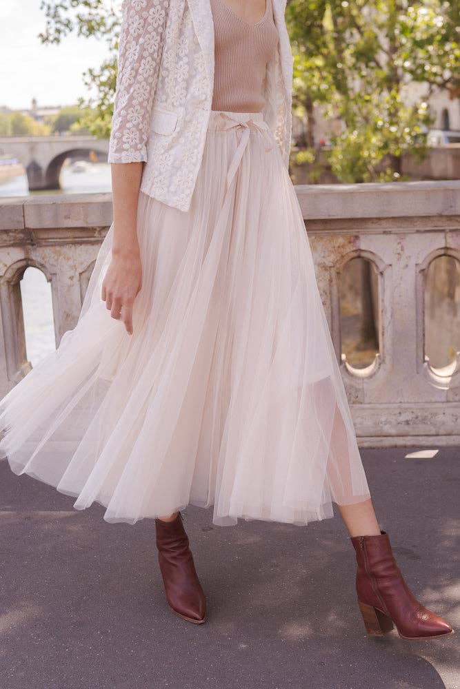 Aria long tulle skirt old rose