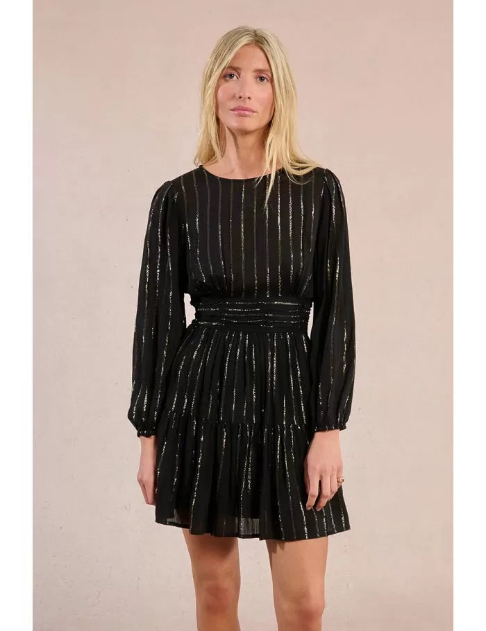 Black dress with gold shimmer stripe