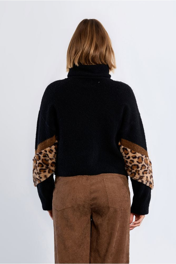 Leopard and knit mix sweater