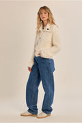 Fluffy knit Cardi with stand up collar in cream