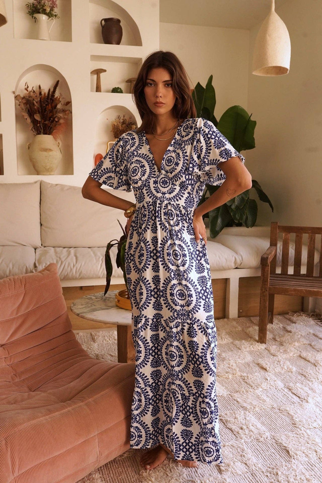 Rhéa dress: White - Blue