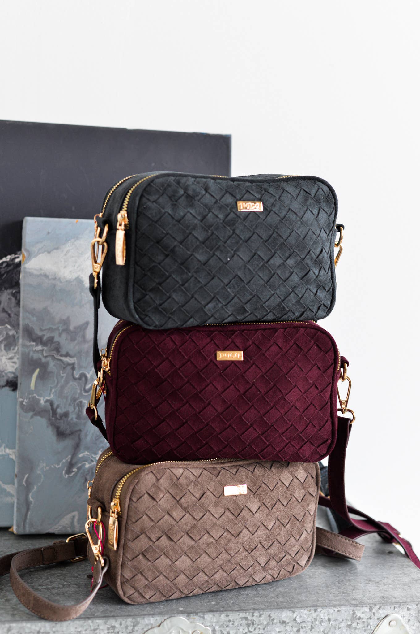 Blue Braided Suede Crossbody Bag