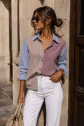 Two-tone shirt with open back and bow: BLUE