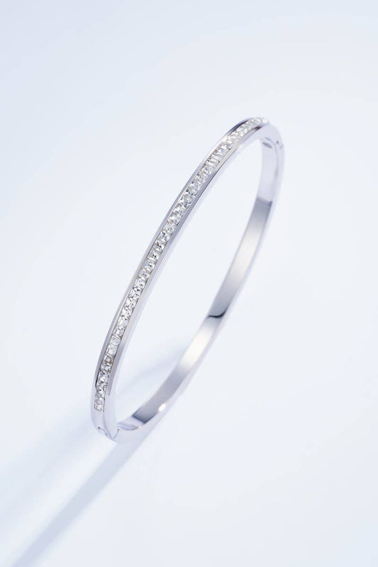 Stainless steel rhinestone bangle bracelet: Silver