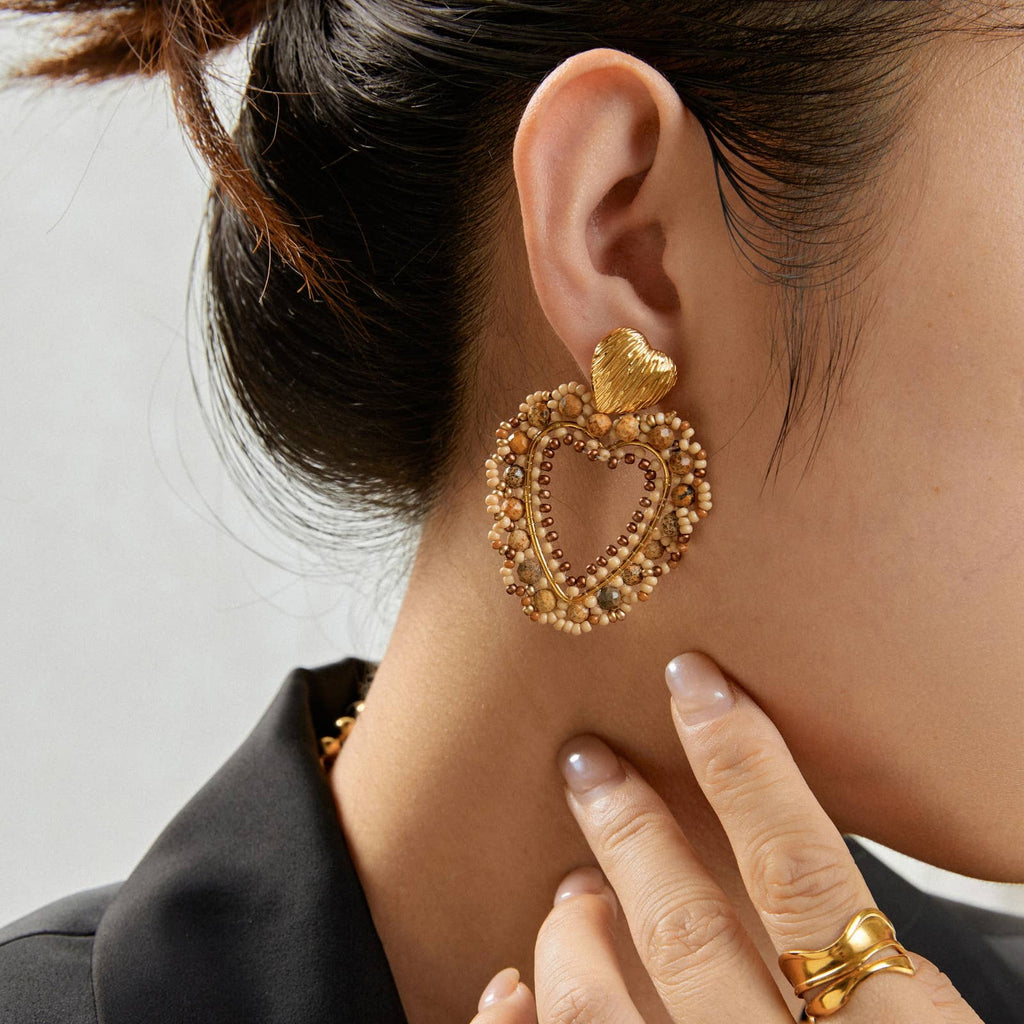 Arianna Heart Drop Earrings: Brown