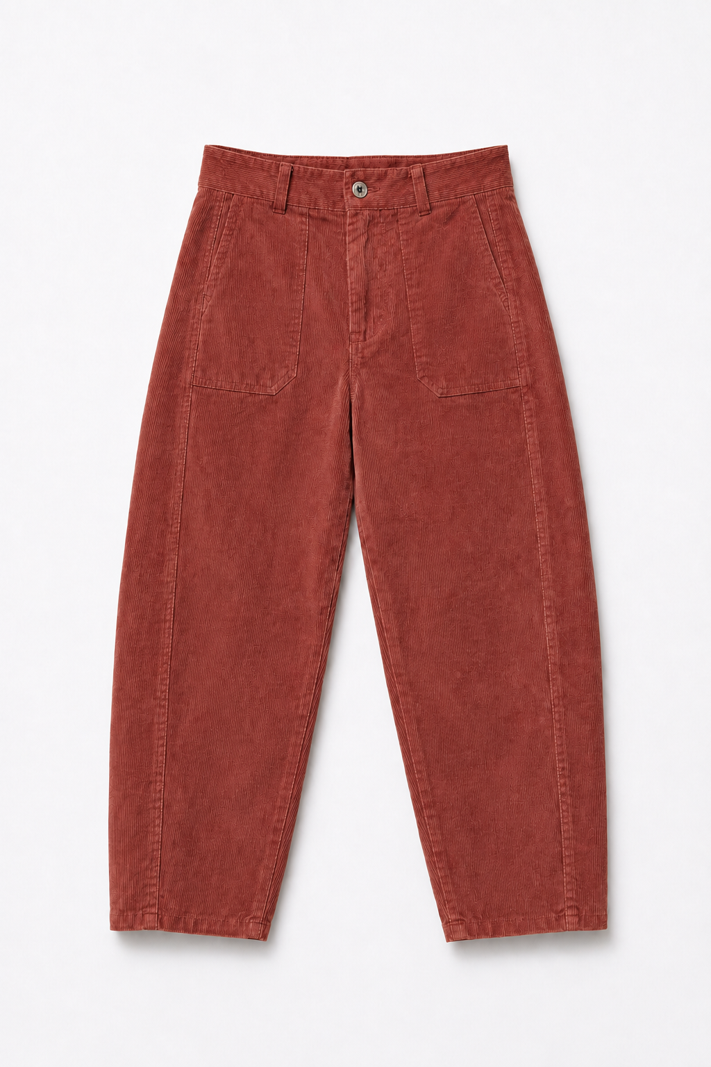Casual fine-wale corduroy pants with a barrel-leg cut: Rust