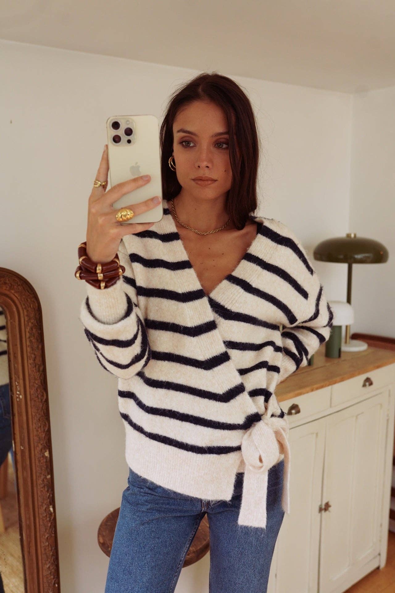 Maille Laureen: Beige - Marine