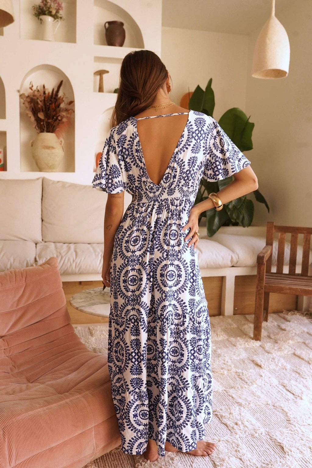 Rhéa dress: White - Blue