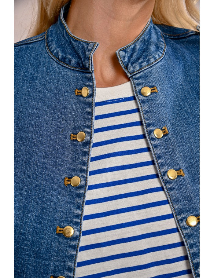 Open front denim jacket