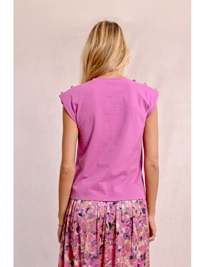 Pink t shirt with padded shoulders