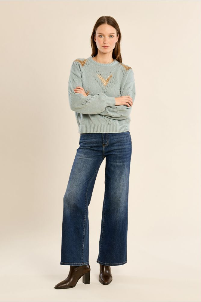 Pale turquoise sweater with sequence