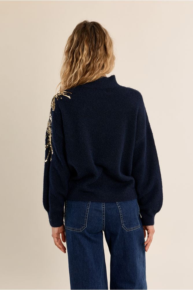 Navy sweater with embellishment