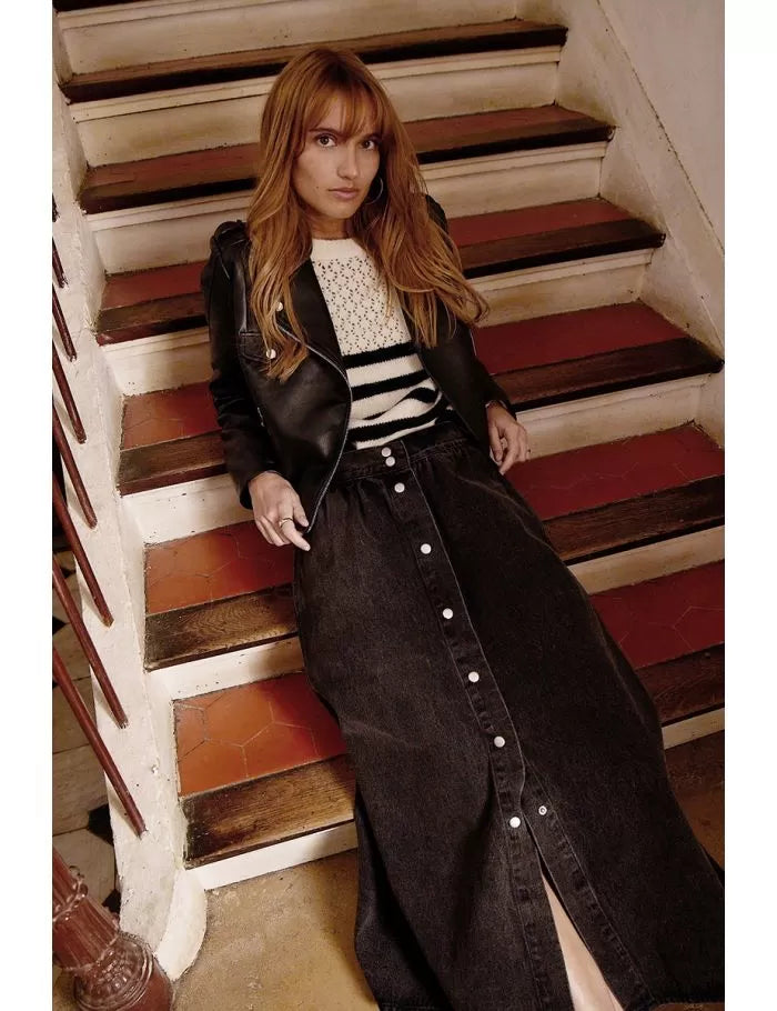Long denim skirt
