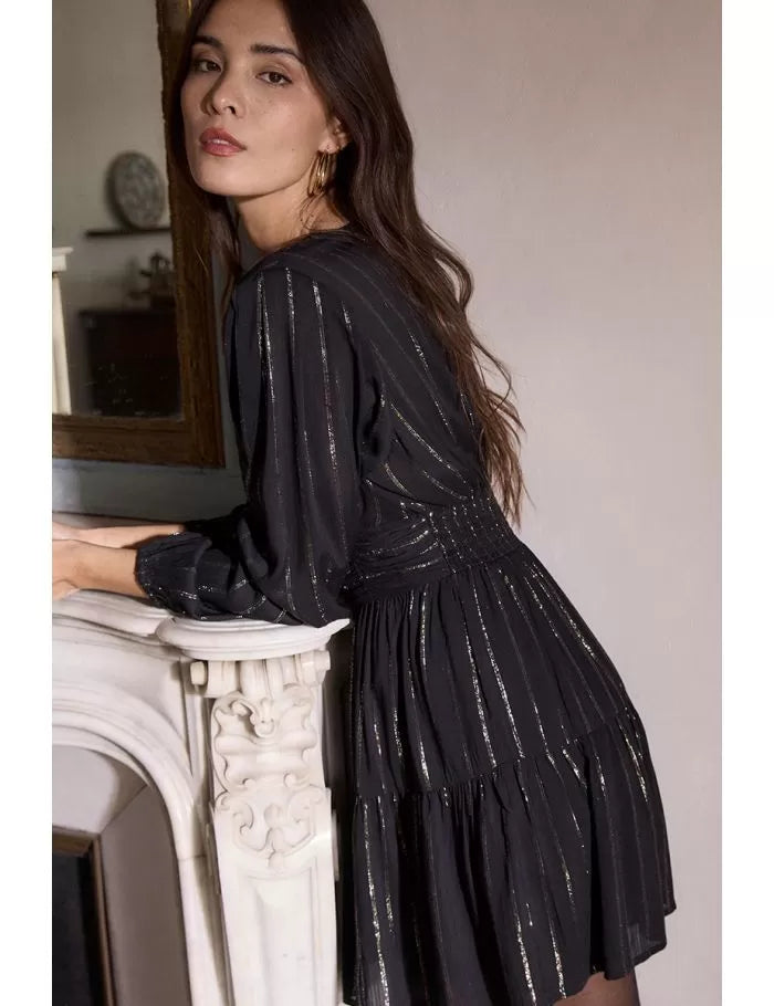 Black dress with gold shimmer stripe