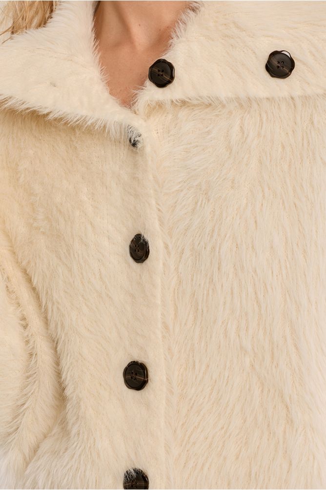 Fluffy knit Cardi with stand up collar in cream