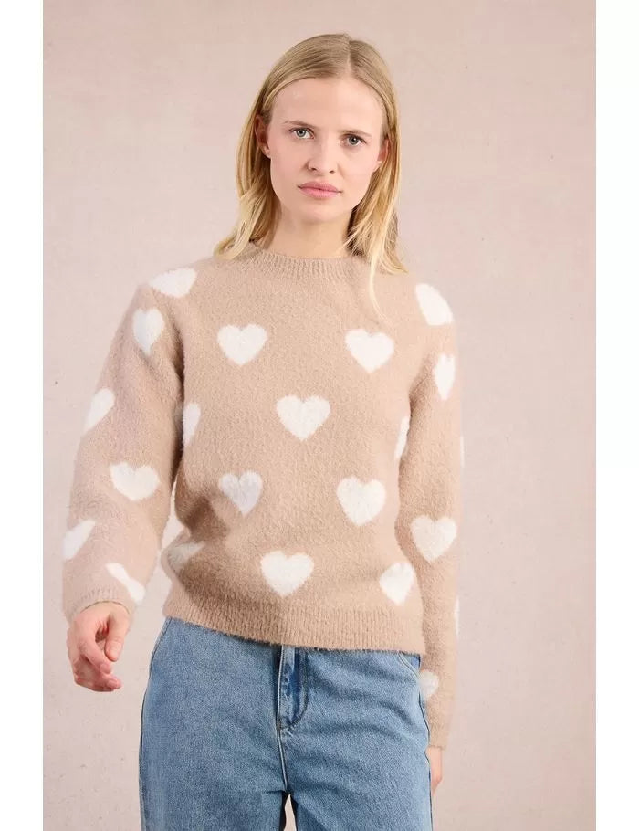 Beige and white hear sweater
