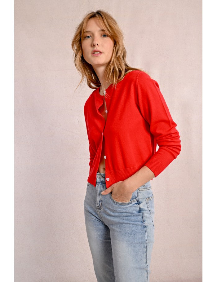 Light button front Cardi in red