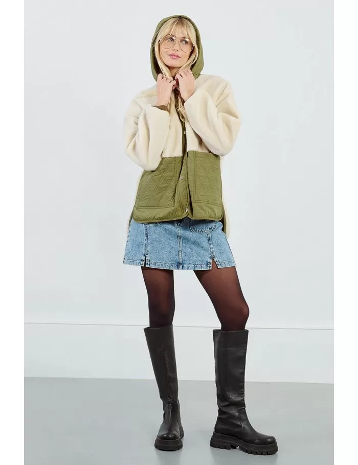 Bi material parka jacket