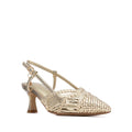 Gold low heel woven sling back