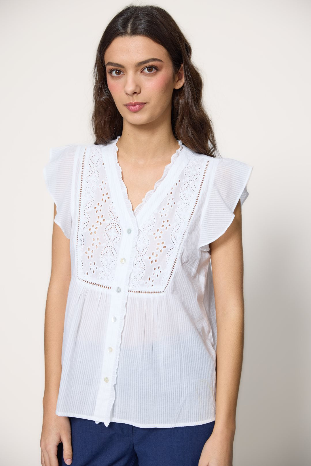 White shirt with anglaise detail