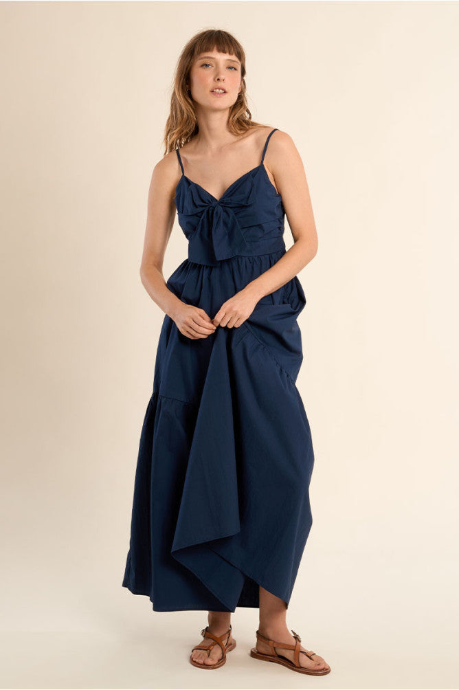 Navy dress with front bow detail