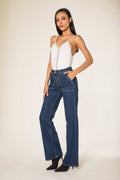 Wide high-waisted stretch flare jeans: Raw blue