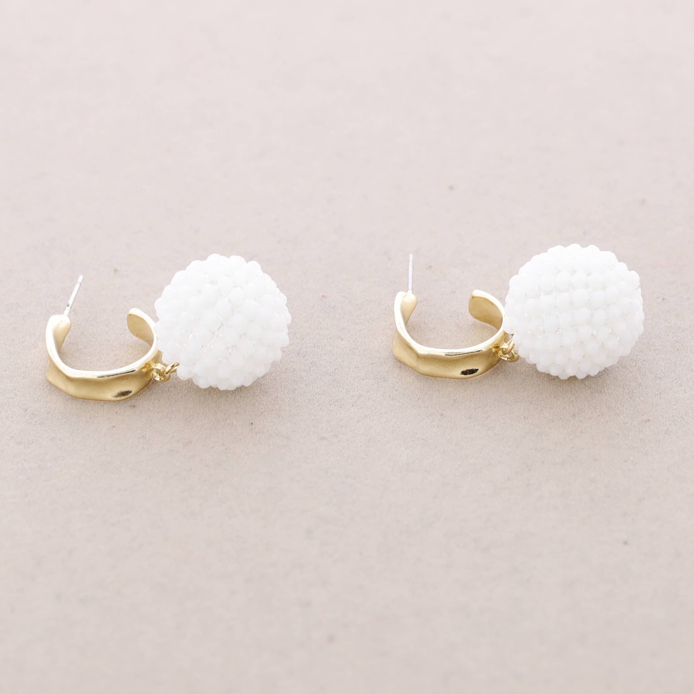 Faceted Crystal Ball Hanging Hoop Earrings: white