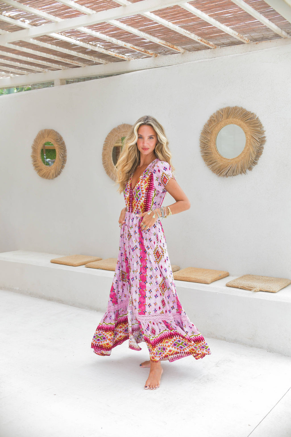 LOST TRIBE PRINT CARMEN MAXI DRESS