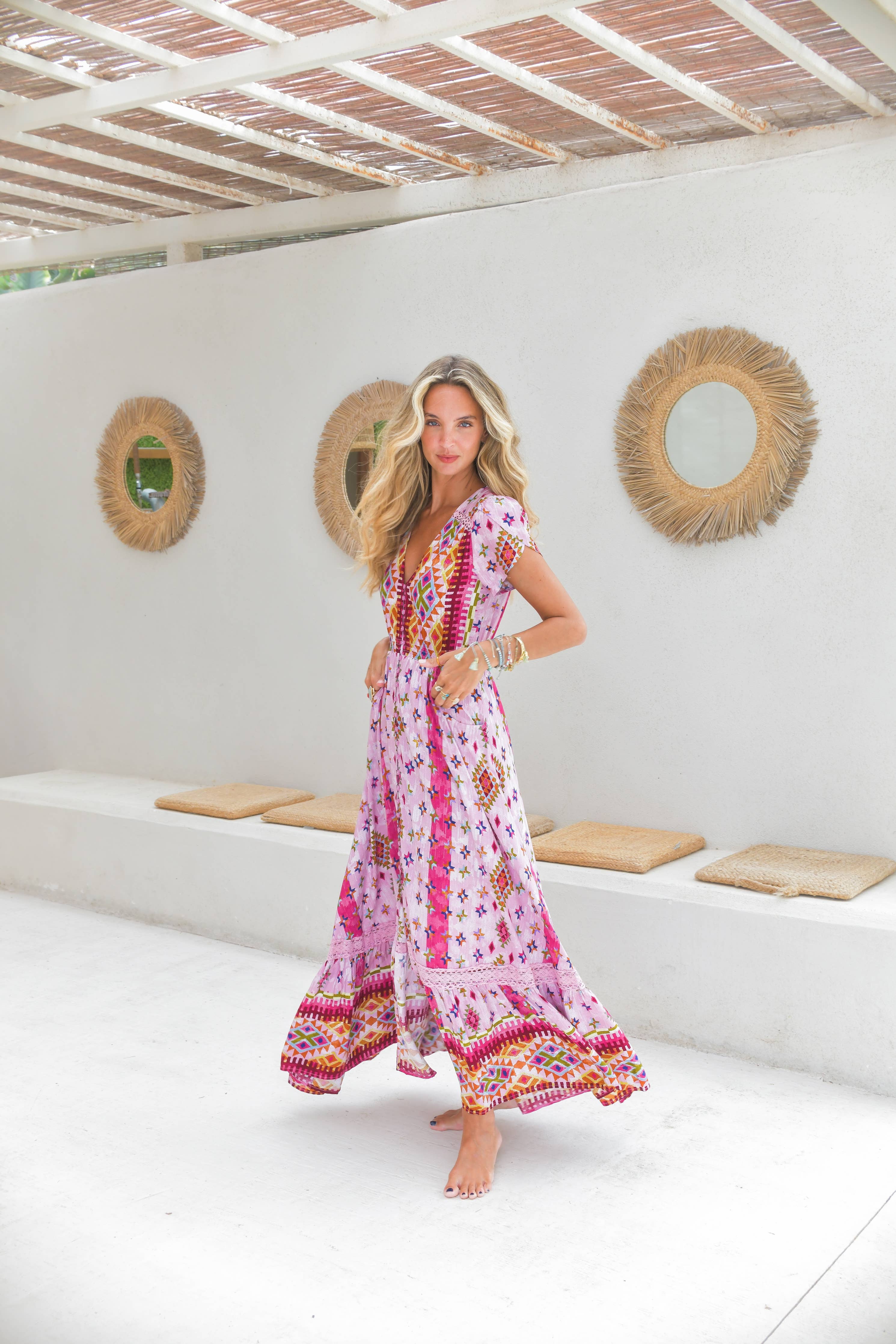 LOST TRIBE PRINT CARMEN MAXI DRESS