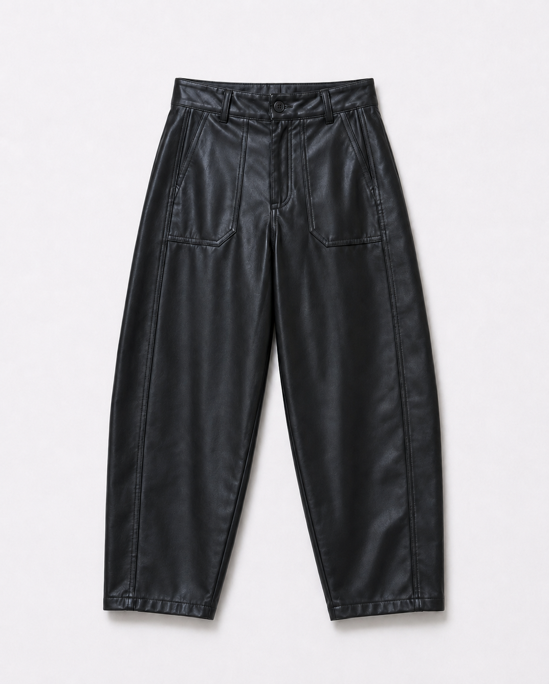 Trendy leather-look barrel pants: Black