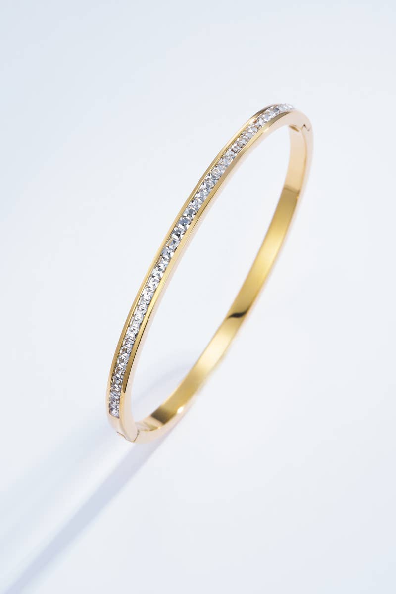 Stainless steel rhinestone bangle bracelet: Yellow gold