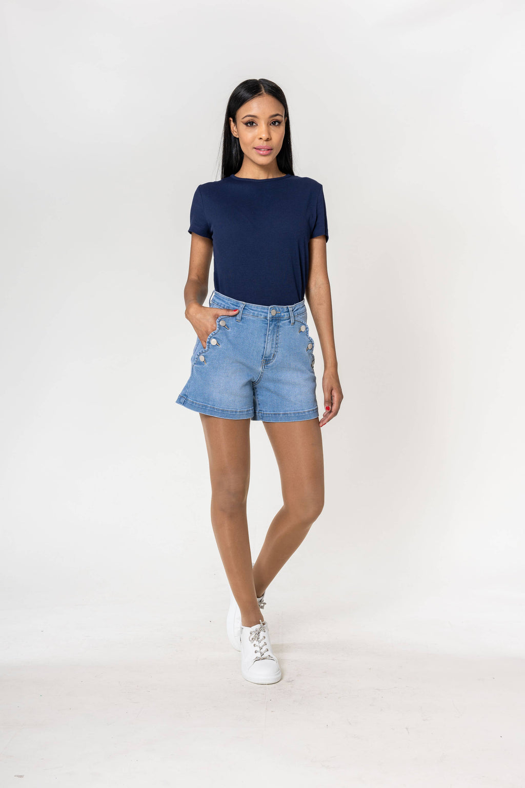 Denim High Waisted Stretch Denim Shorts Light Blue
